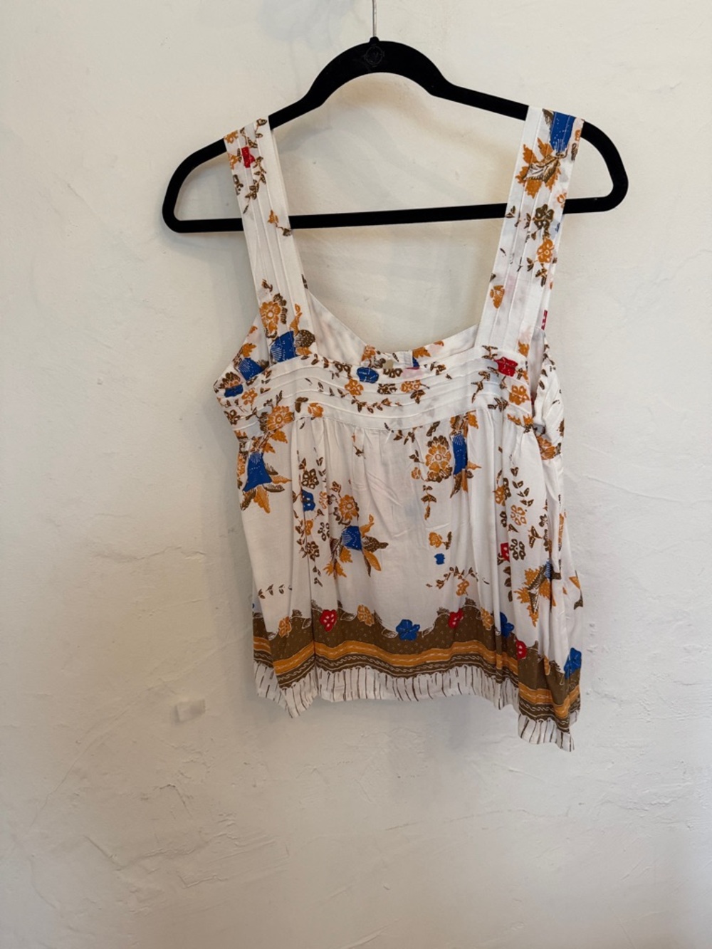 Natalie Martin White Floral Sleeveless Camisole with Blue & Mustard Accents